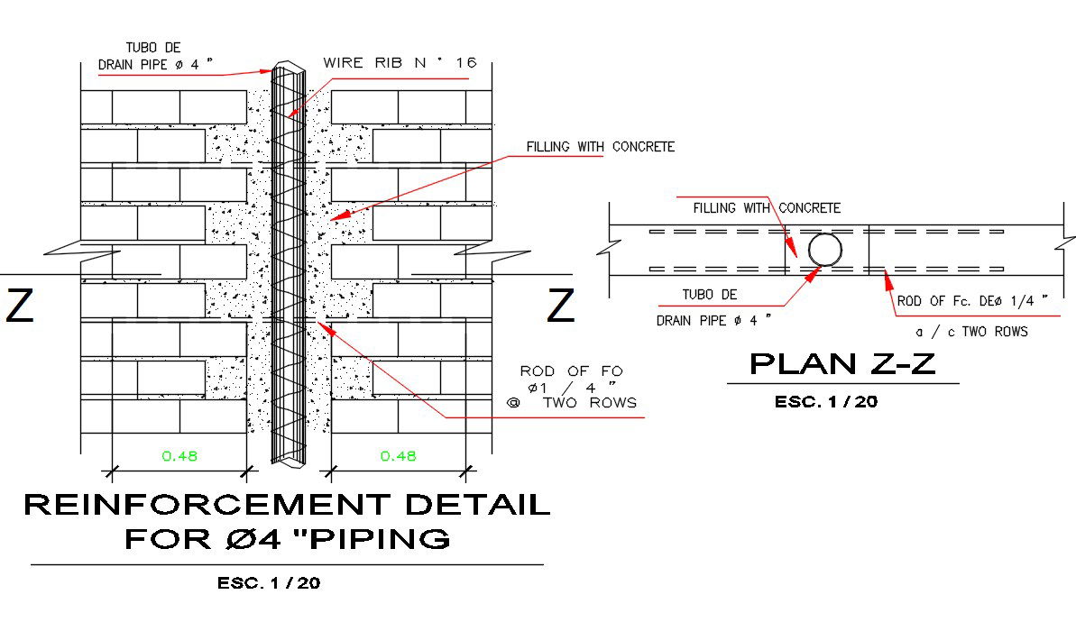 Piping Fitting On Wall Section Drawing Free Download DWG File