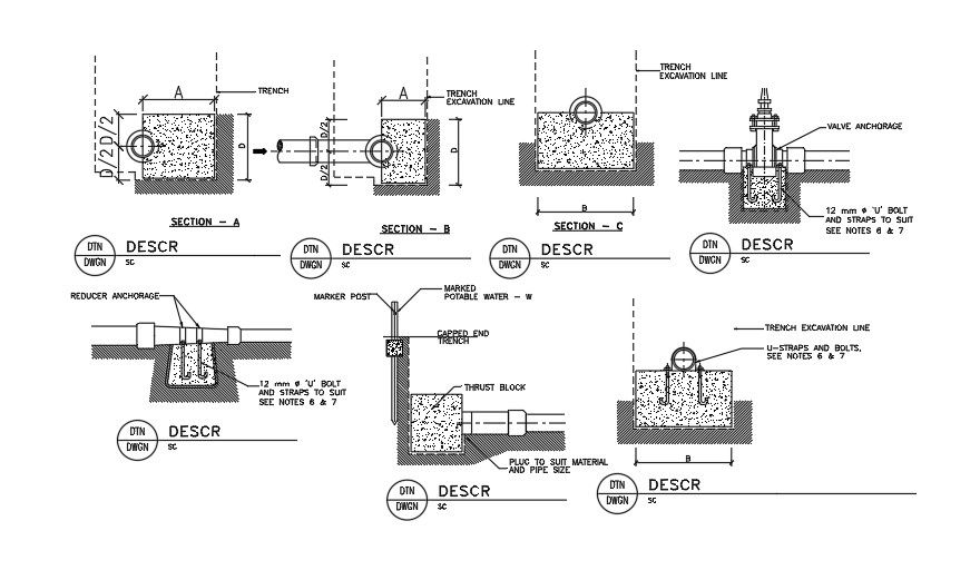 Piping fitting system details AutoCAD file, 2d drawing