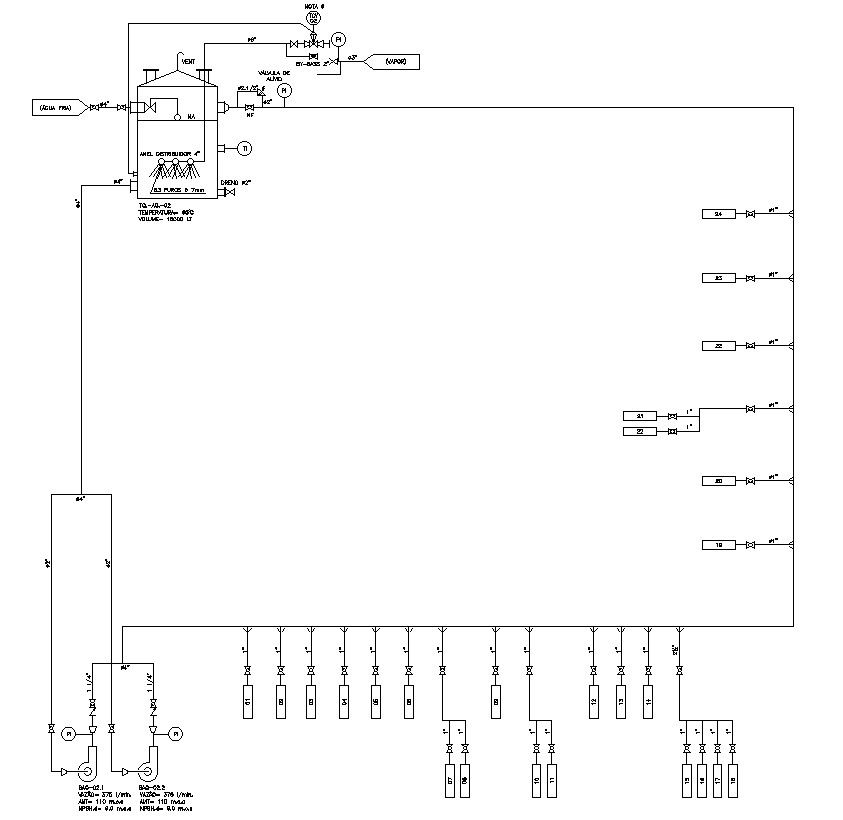 Piping system diagram in detail AutoCAD 2D drawing, CAD file, dwg file
