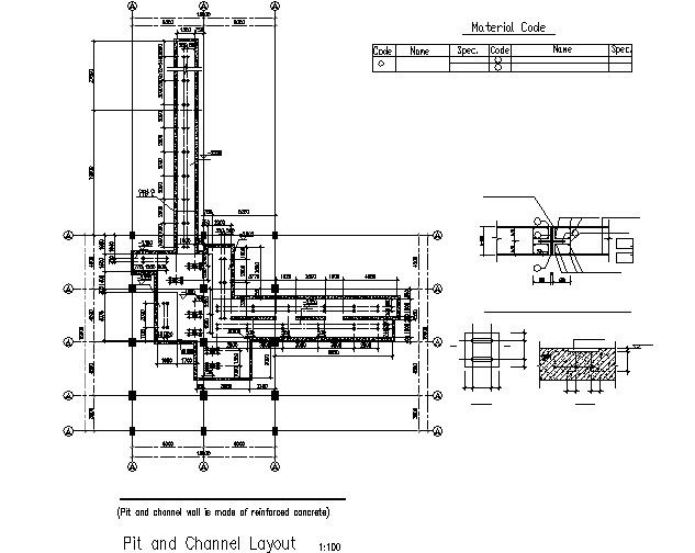 Pit and channel layout plan detail dwg file