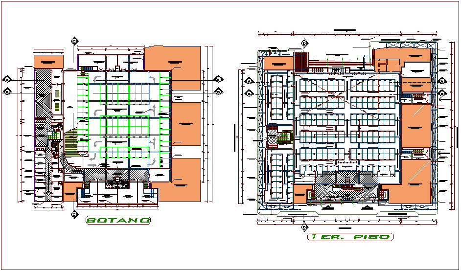 Place of shopping with super market basement plan dwg file