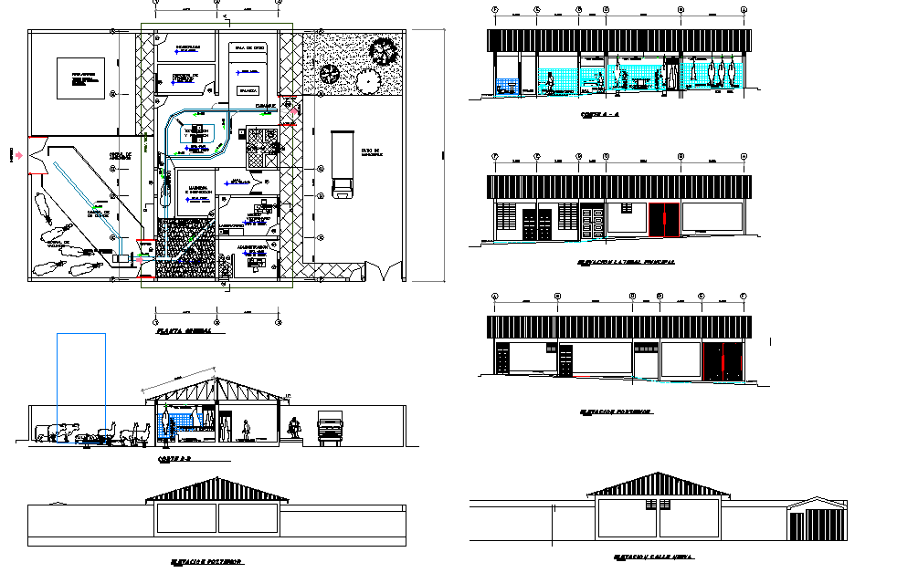 Plan, elevation and section Municipality halter plan detail dwg file