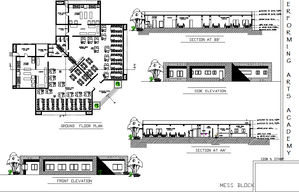 Plan, elevation and section detail dwg file