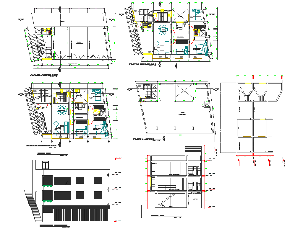 Plan, elevation and section detail dwg file