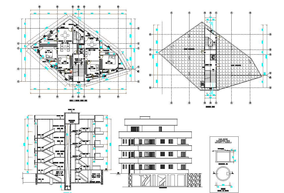 Plan, elevation and section detail dwg file