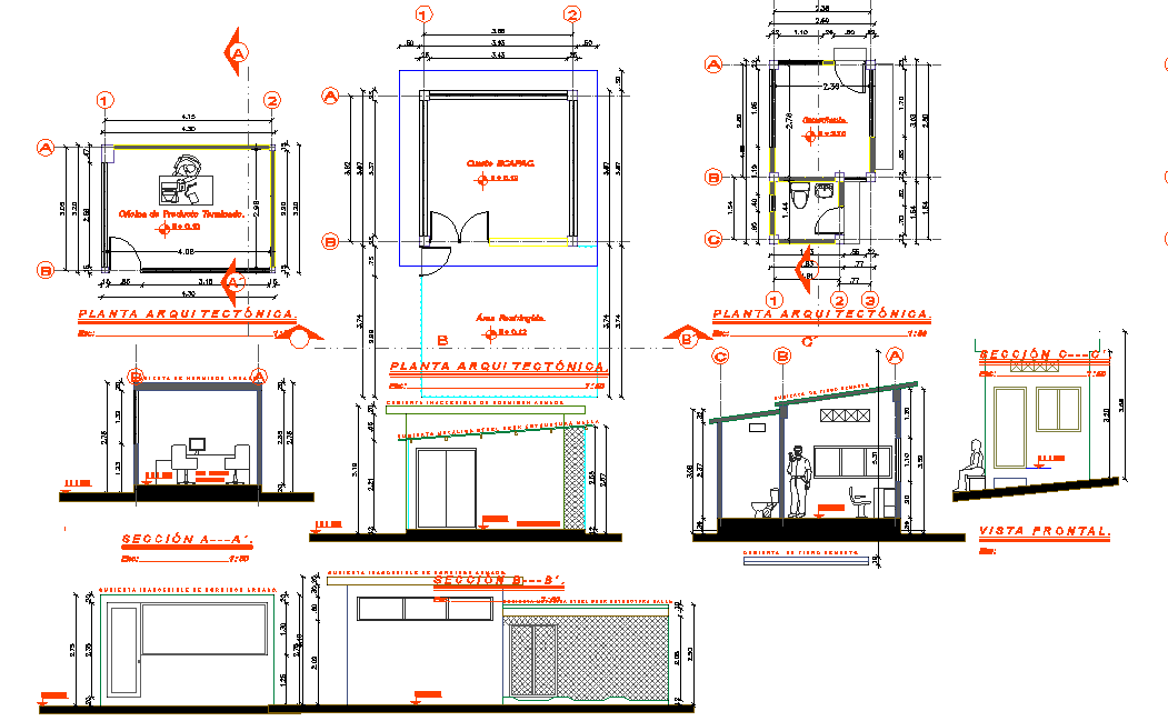 Plan, elevation and section detail dwg file