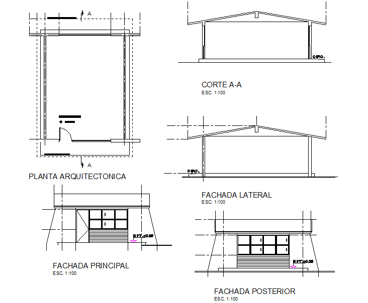 Plan, elevation and section detail dwg file