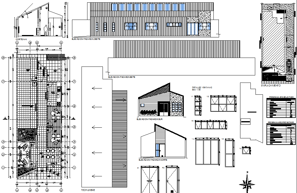 Plan, elevation and section detail dwg file