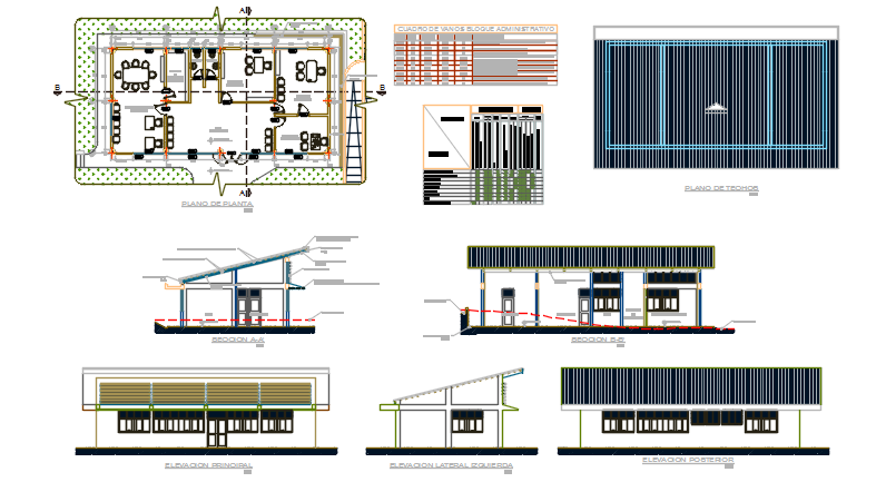 Plan, elevation and section detail dwg file