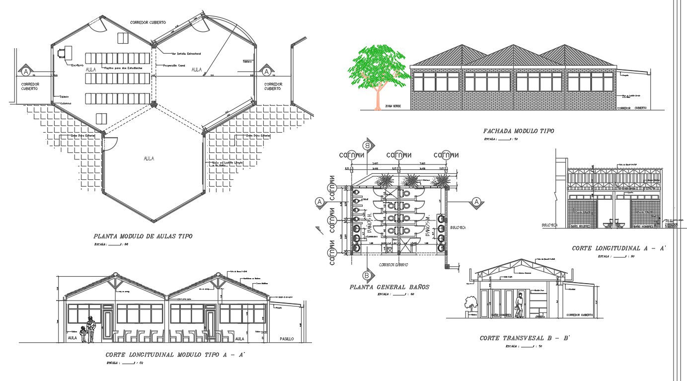 Plan, elevation and section detail dwg file