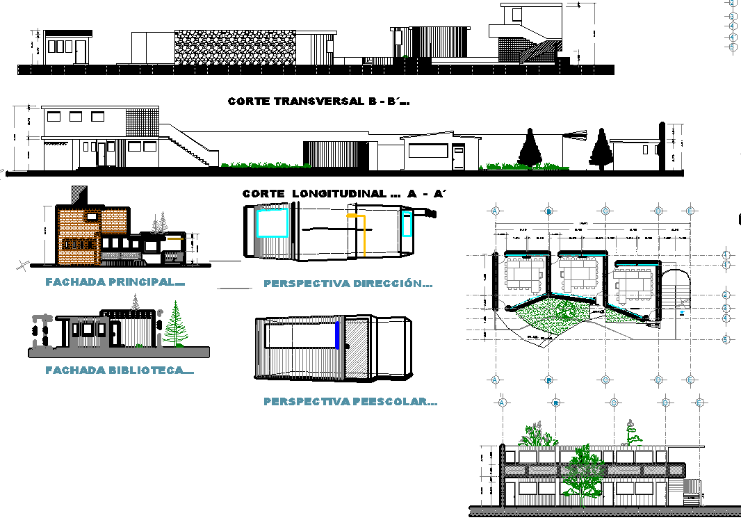 Plan, elevation and section detail dwg file