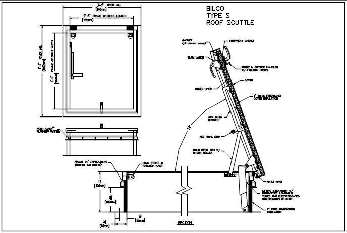 Plan, elevation and section detail dwg file