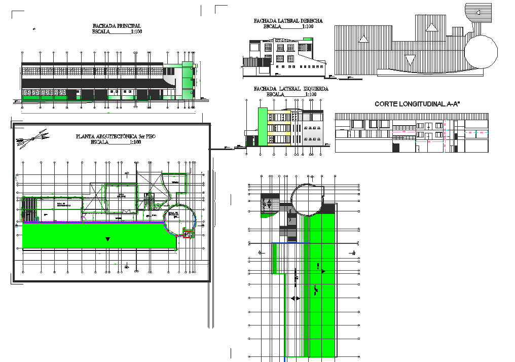 Plan, elevation and section detail dwg file