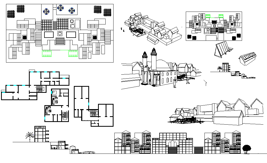 Plan, elevation and section detail dwg file