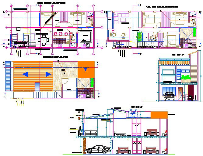 Plan, elevation and section house detail dwg file