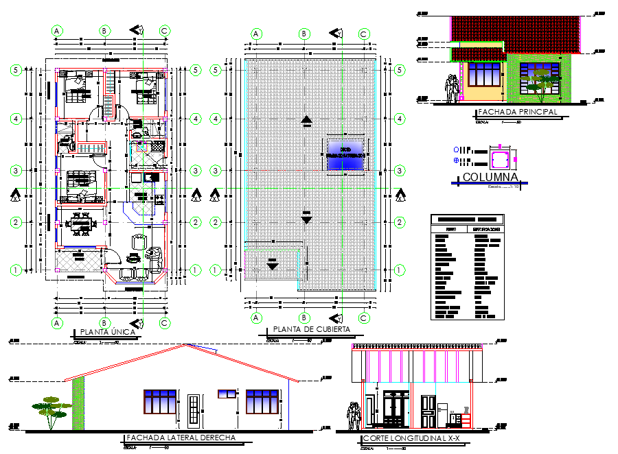 Plan, elevation and section house plan autocad file