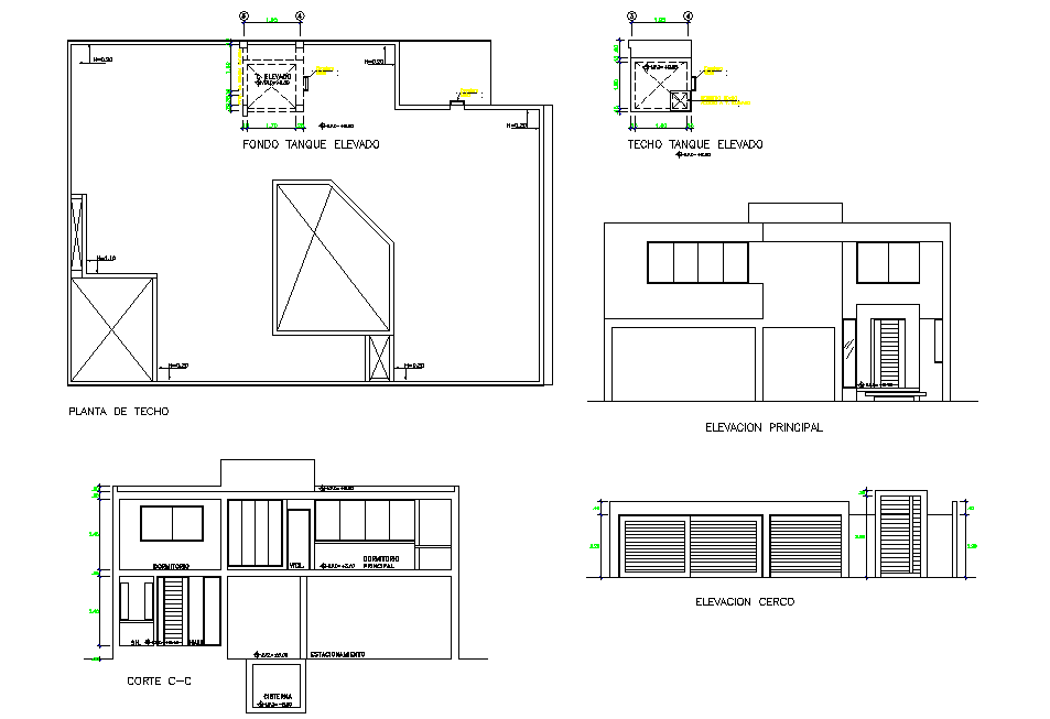 Plan, elevation and section living home plan autocad file