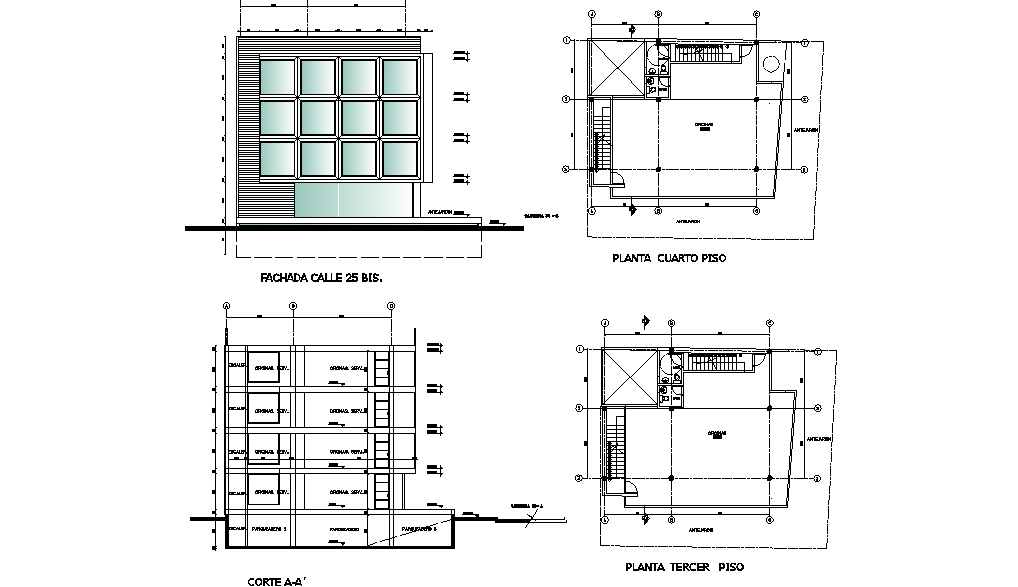 Plan, elevation and section working plan detail dwg file