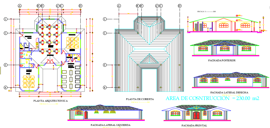 Plan, elevation and section working plan detail dwg file
