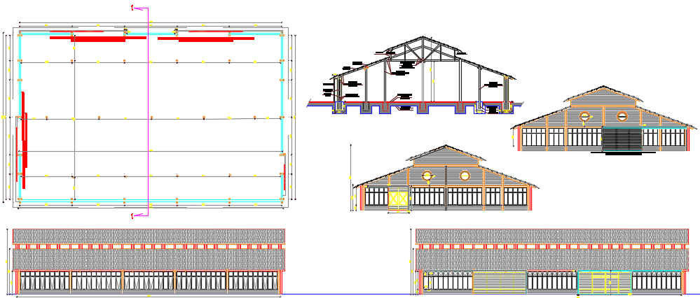 Plan, elevation and section working plan detail dwg file
