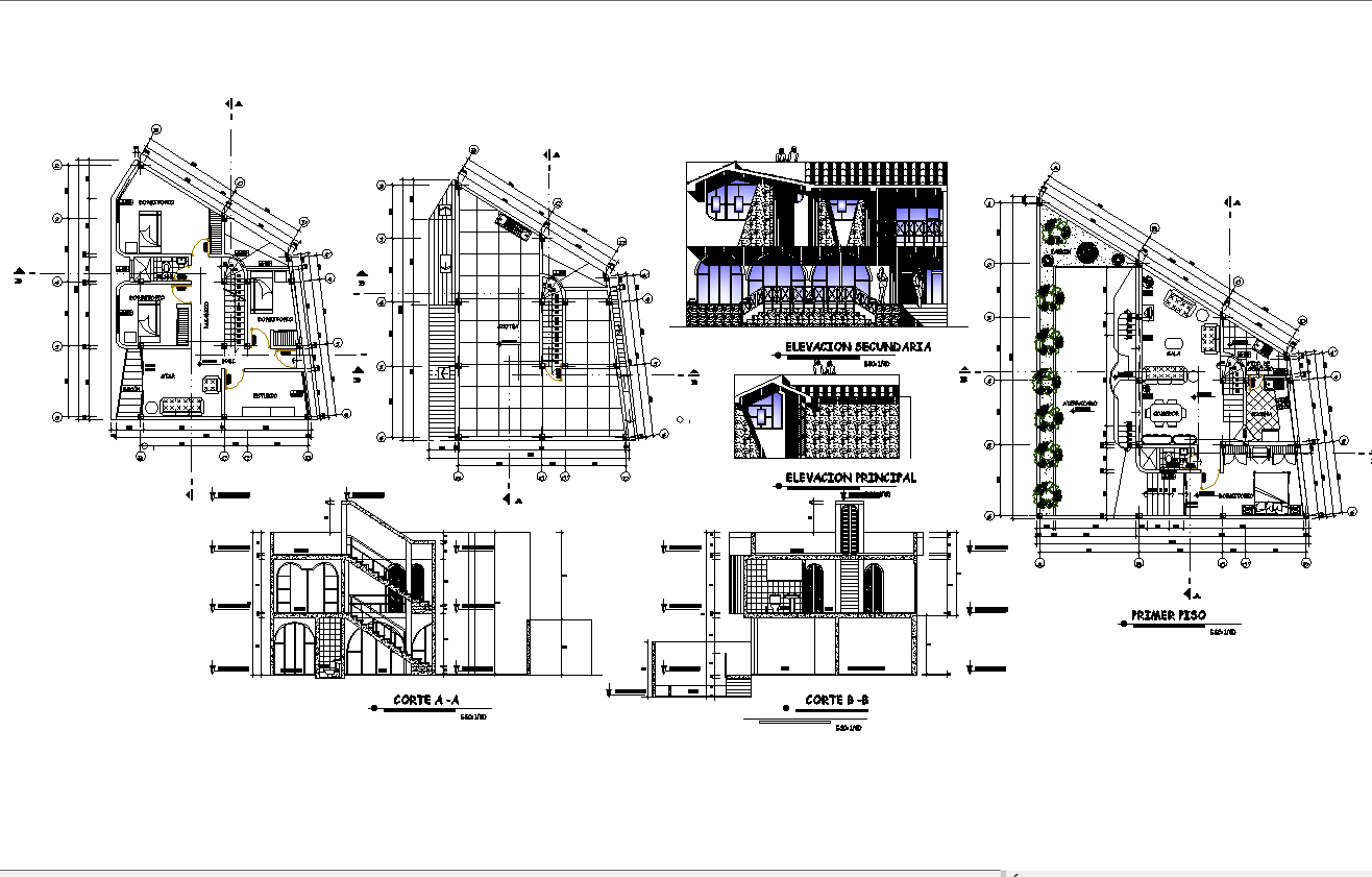 Plan, elevation and section working plan detail dwg file