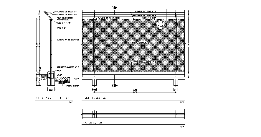 Plan, elevation and section working plan detail dwg file