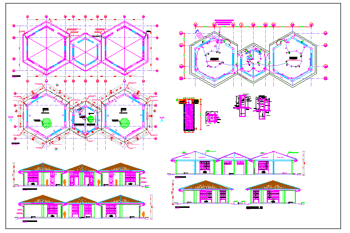Plan,elevation and section view of collage with electrical plan dwg file
