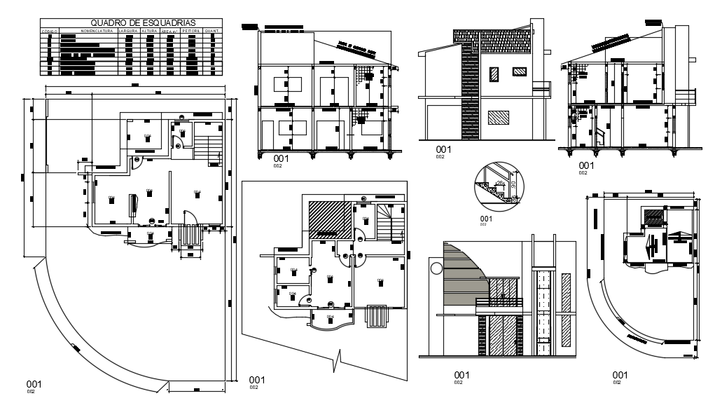 Plan,elevation and section view of residential area with architecture view dwg file