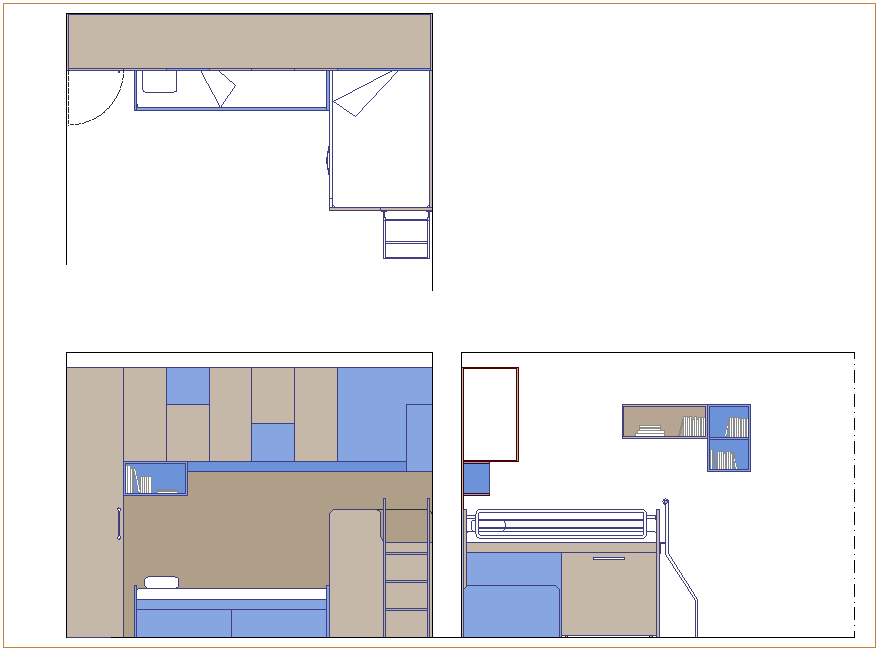 Plan,elevation and side view of single bed dwg file