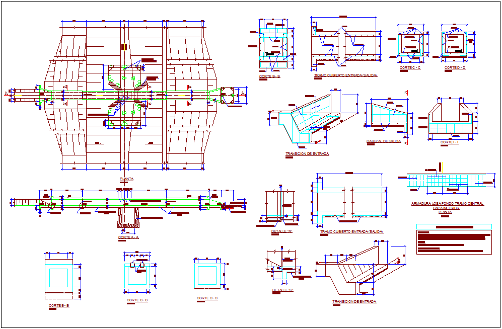 Plan,section and detail view of steel structure with channel dwg file
