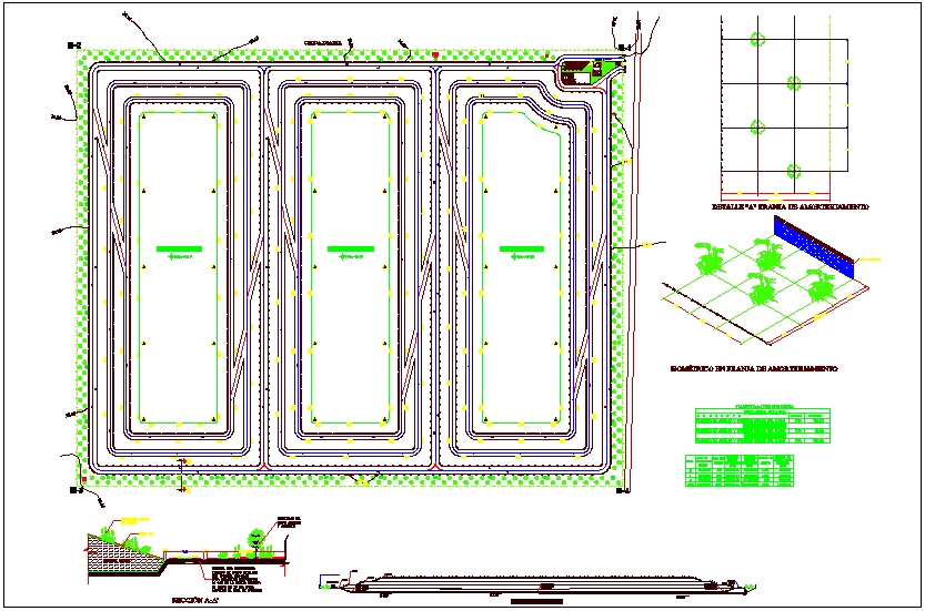 Plan,section and isometric view for land sanitary dwg file