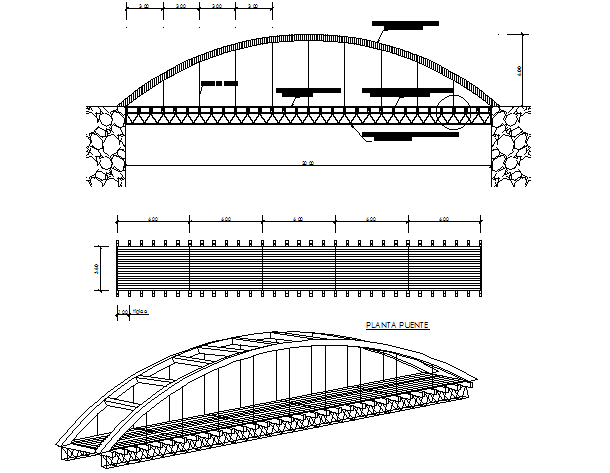 Plan, elevation and section bridge plan detail dwg file