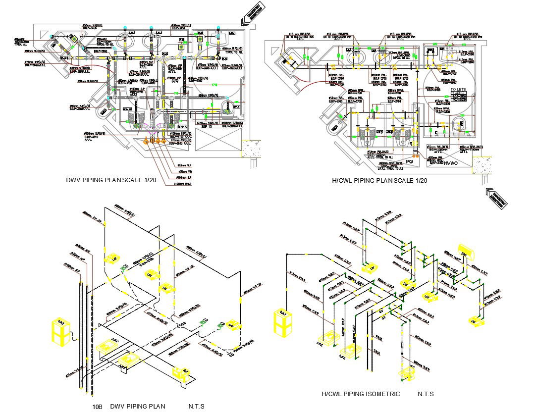 Plan Of Toilet With Sanitary Design AutoCAD File