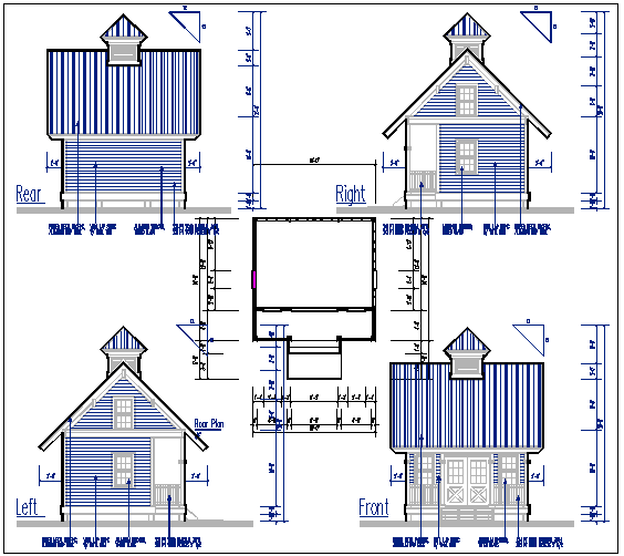Plan and Elevation view of bungalow detail dwg file