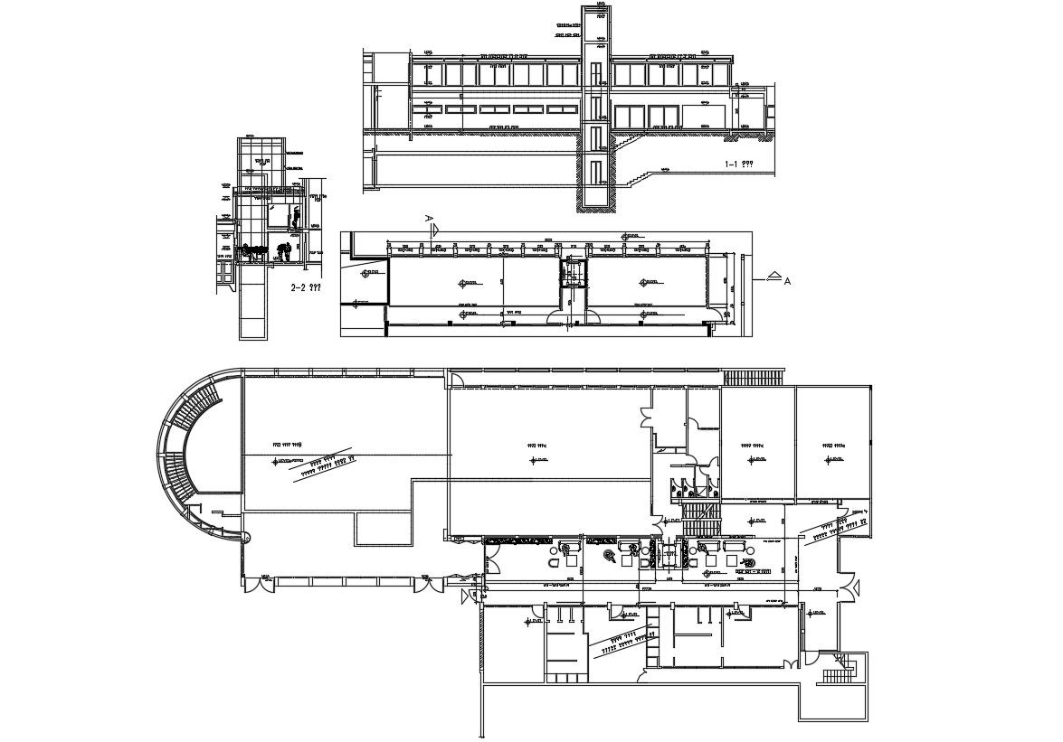 Plan and Section Design of Commerce Building Layout Drawing