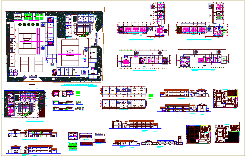 Plan, elevation & distribution plan, sectional view for school dwg file