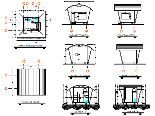 Plan and elevation and section detail dwg file