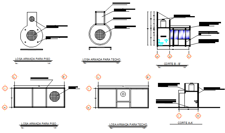 Plan and elevation and section detail dwg file