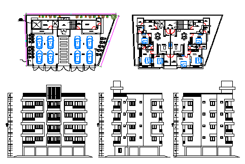 Plan and elevation design drawing of Flat design