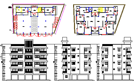 Plan and elevation design drawing of apartment design drawing