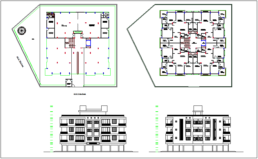 Plan and elevation design view for apartment design view dwg file