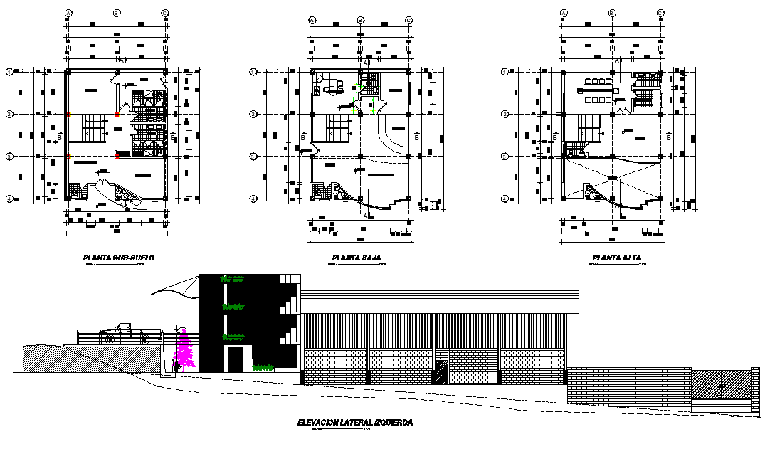 Plan and elevation house plan autocad file