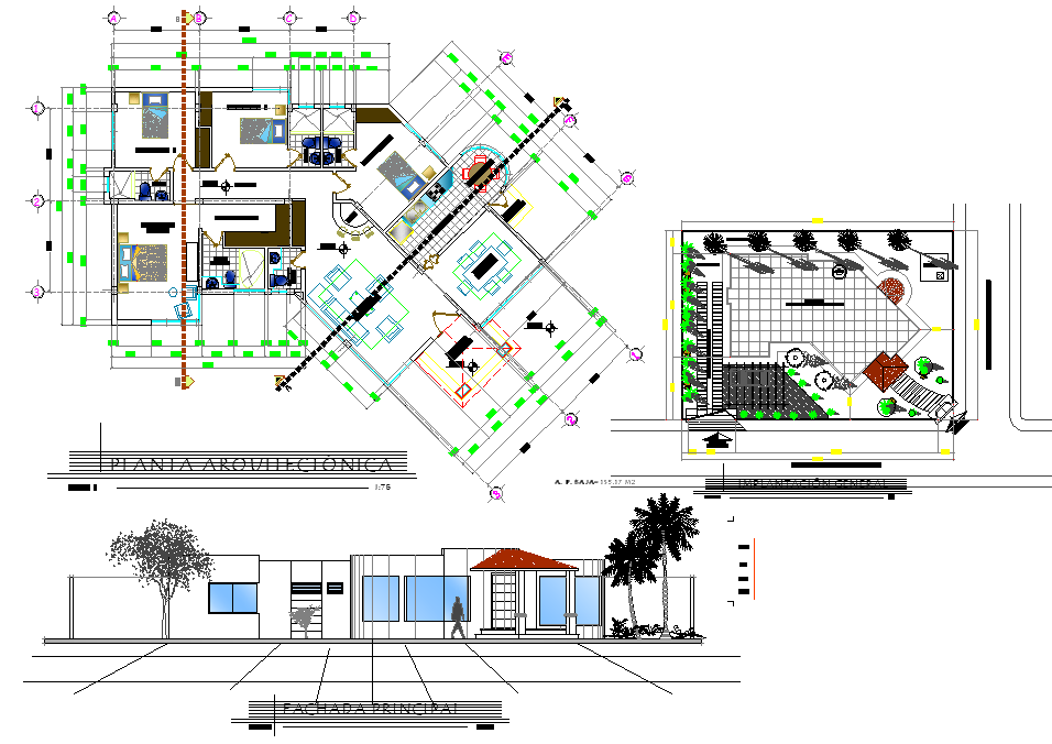 Plan and elevation house room plan autocad file