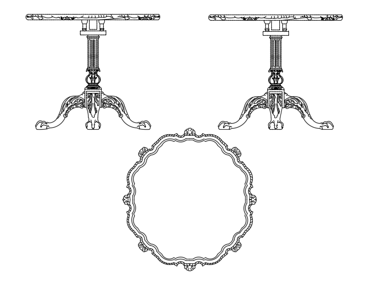 Designer Table Plan and Elevation with Furniture in DWG file
