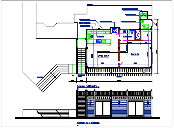 Plan and elevation plan detail view dwg file