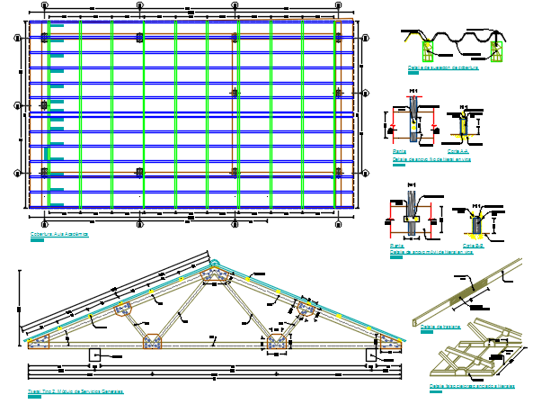 Plan and elevation roof working plan detail dwg file