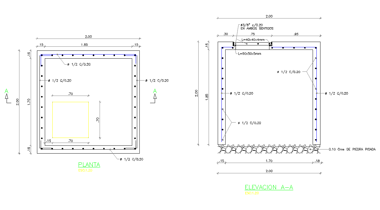 Plan and elevation tank detail autocad file