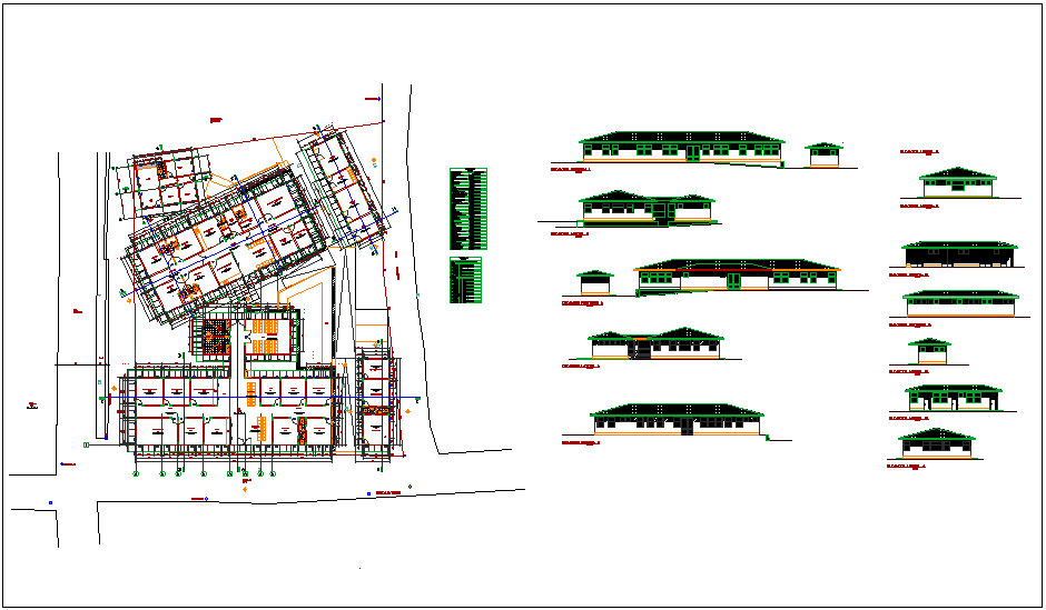 Plan and elevation view of hospital view dwg file