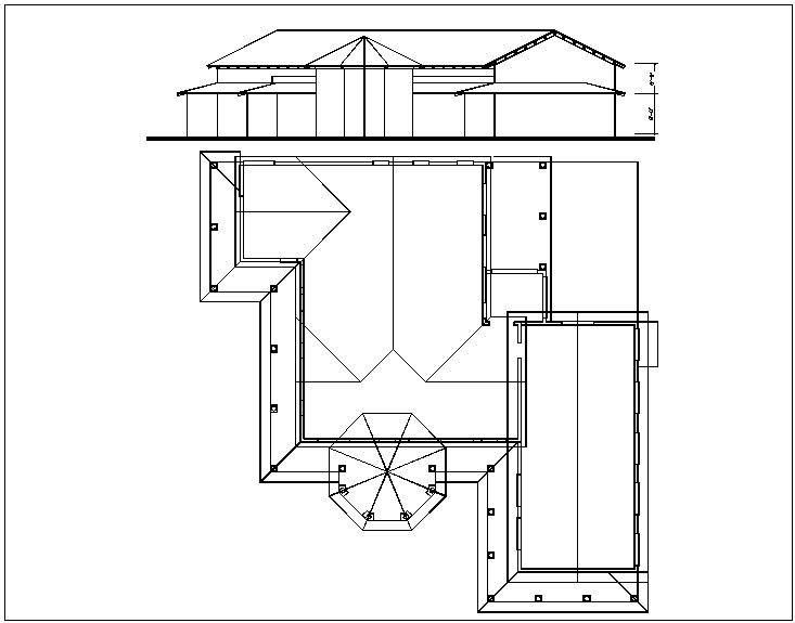 Plan and elevation view of house dwg file