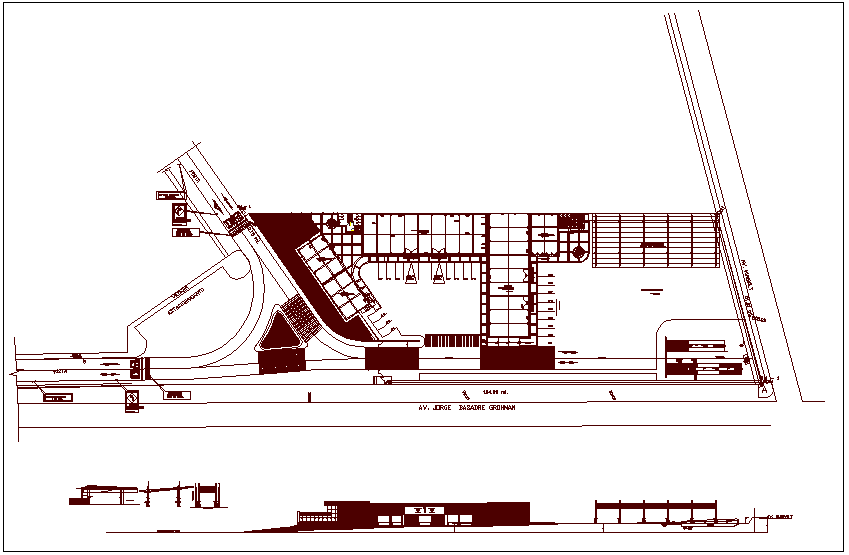 Plan and elevation view of logistic office view dwg file